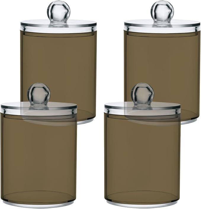 Tan Qtip Holder Organizer Dispenser Cotton Swabs Cans Plastic Jars by SHJI