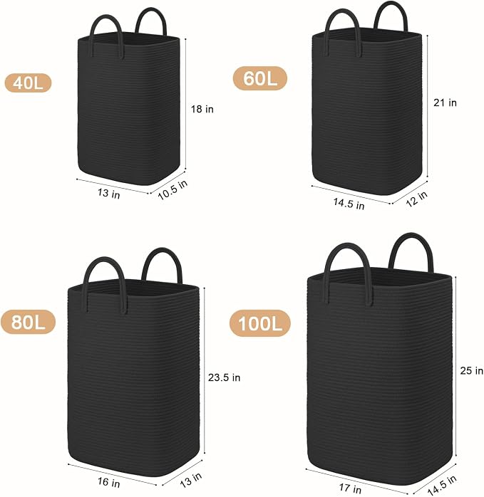 Laundry Basket, Woven Cotton Rope Laundry Hamper, 40L Versatile Storage - Image 3