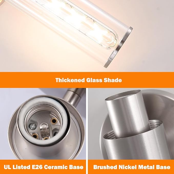 Brushed Nickel Bathroom Sconces Set of 2, Modern Wall Sconce Lighting - Image 6