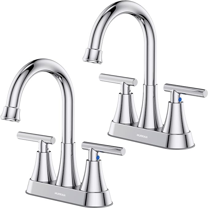 Bathroom Faucets for Sink 3 Hole, Hurran 4 inch Chrome Bathroom Sink Faucet by Hurran