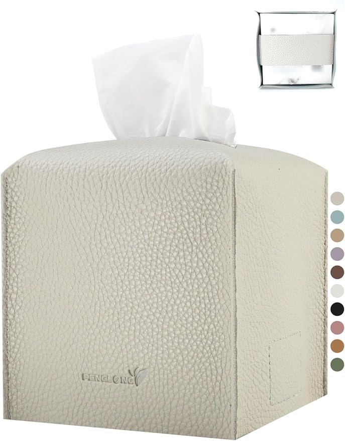 Tissue Box Cover 5X5X5'' PU Leather Tissue Holder Square Tissue Cube Box by PENGLONGHOMEDECORATION