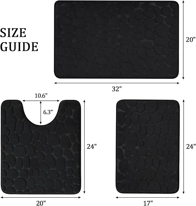 YIHOUSE Bathroom Rugs Mat Set 3 Piece Black, Memory Foam Bath Mats Sets - Image 2