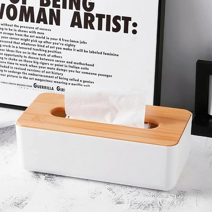 Tissue Box with Bamboo Cover, Plastic Tissue Organizer, Bathroom Tissue - Image 5