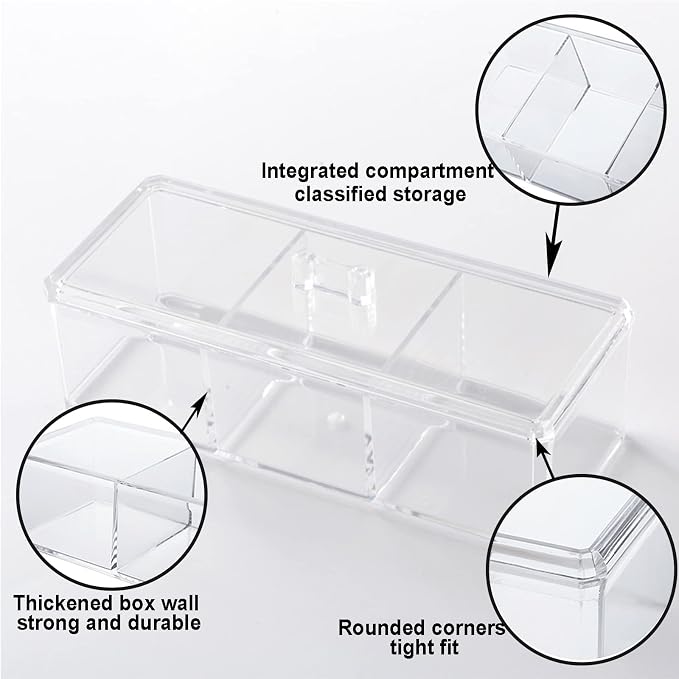 Square Qtip Holder Dispenser, 3 Compartments Cotton Ball Holder, Bathroom - Image 3