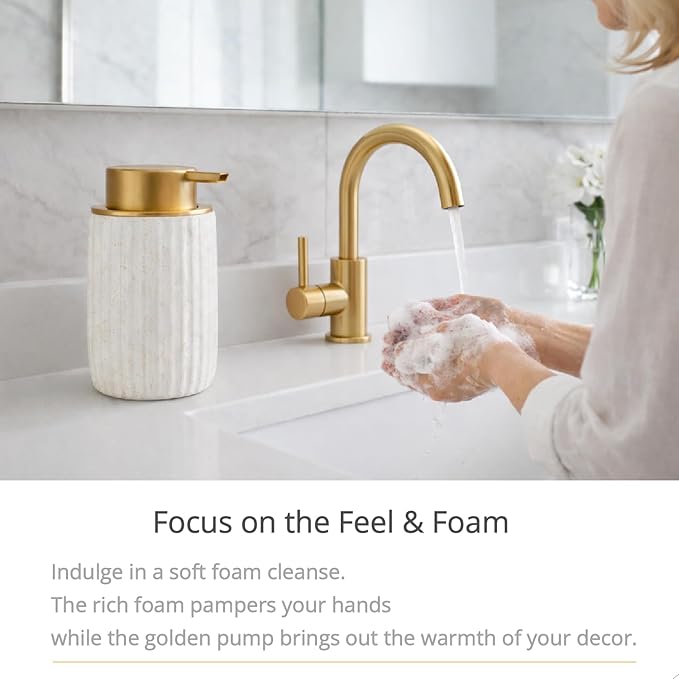Speckled Matte White Ceramic Foam Soap Dispenser, 12 oz Refillable Pump - Image 2