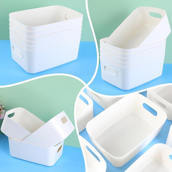 Zopeal Plastic Storage Bins 10 Pcs White Pantry Organizer Bins Small Baskets - Image 5