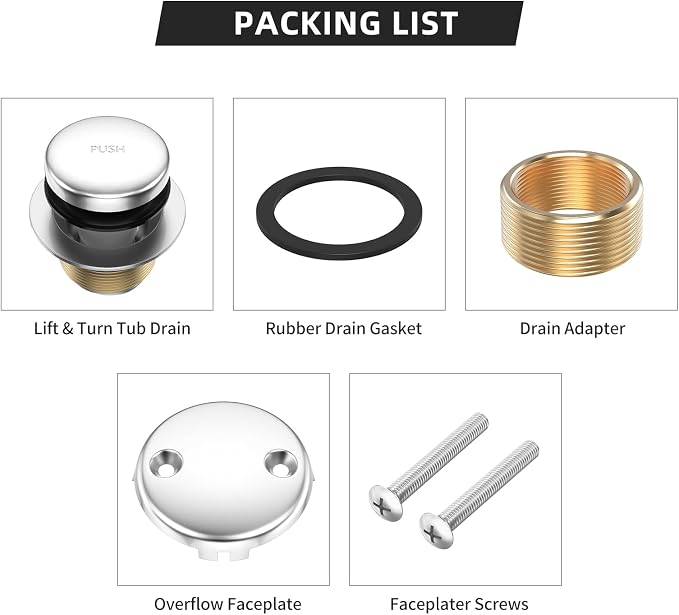 All Metal Tip-Toe Bathtub Drain Kit - Image 5