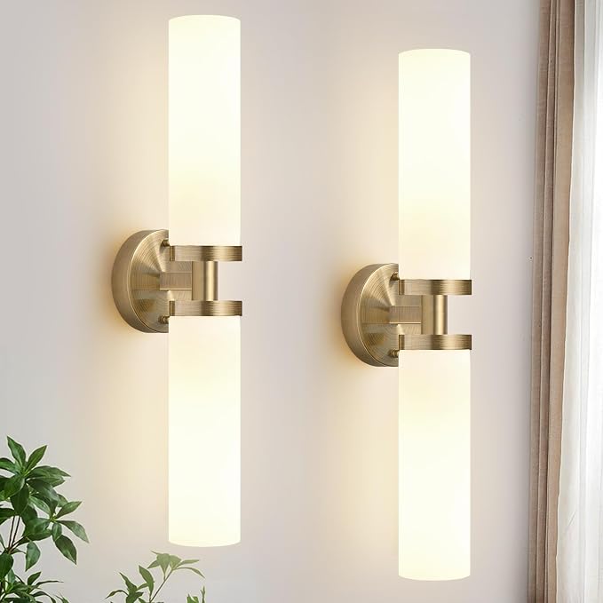 Wall Sconces Set of Two, Brass Bathroom Sconces Wall Lighting by Indoibrightenyourbathroom