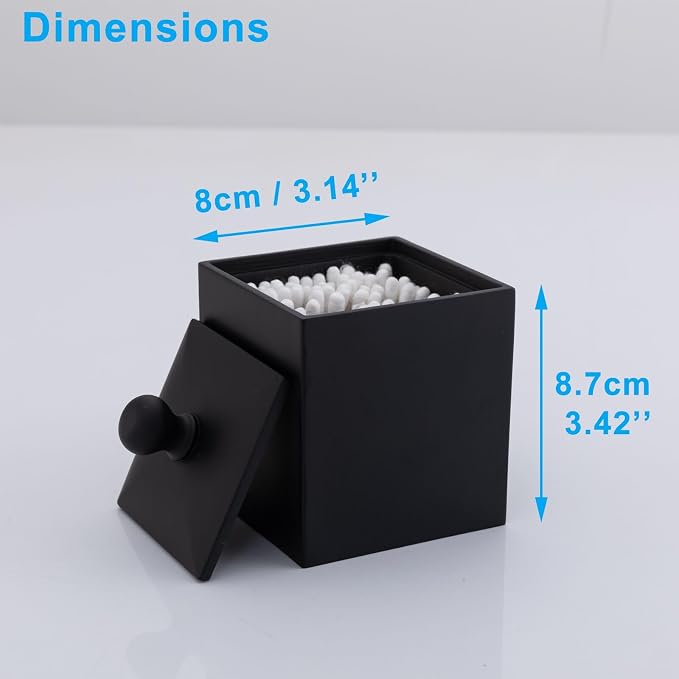 Cotton Swab Holder with Lid, Square Qtip Holder Bathroom Black, 2 Slot Resin - Image 4