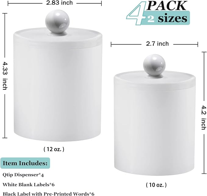 SheeChung 4 Pack Qtip Holder, Shatterproof Qtip Holder Dispenser Set, Opaque - Image 3