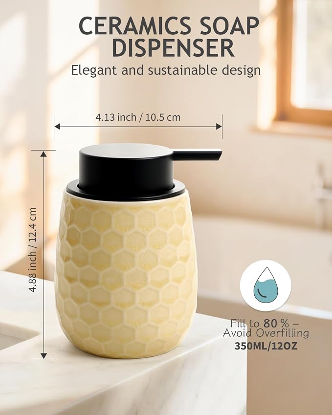 Soap Dispenser, 12OZ Ceramic Liquid Ice Crack Yellow Hand Soap Dispenser - Image 3