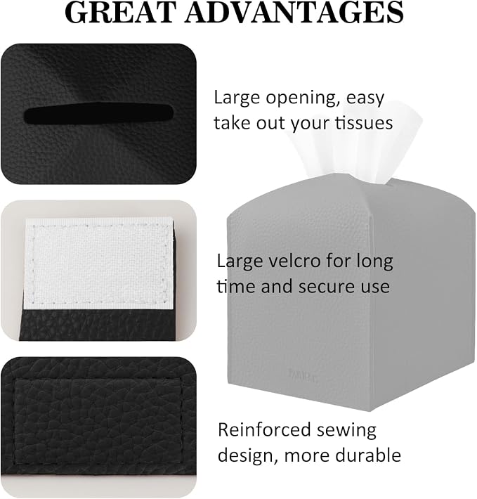 Tissue Box Cover Holder Square Tissue Cube Cover PU Leather Tissue Organizer - Image 4