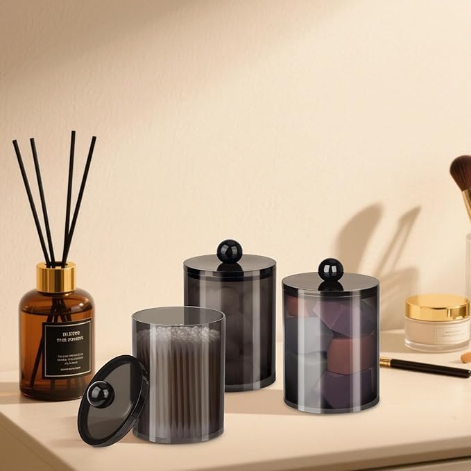 4 Pack Qtip Holder, Canister Apothecary Jar Set, Bathroom Jars - Image 8