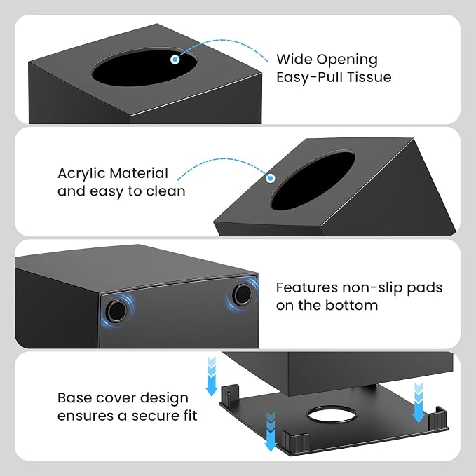 2 Pack Tissue Box Cover Black, Square Acrylic Tissue Holder, Decorative Facial - Image 6