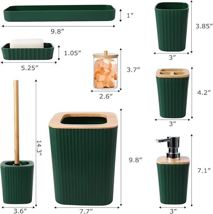 Dark Green Bathroom Accessories Set, 9-Piece Green Bathroom Set - Image 7
