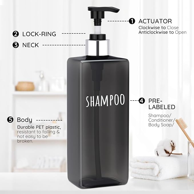 Segbeauty 16.9oz Empty Black Hand Soap Dispensers, Refillable Square Pump - Image 3