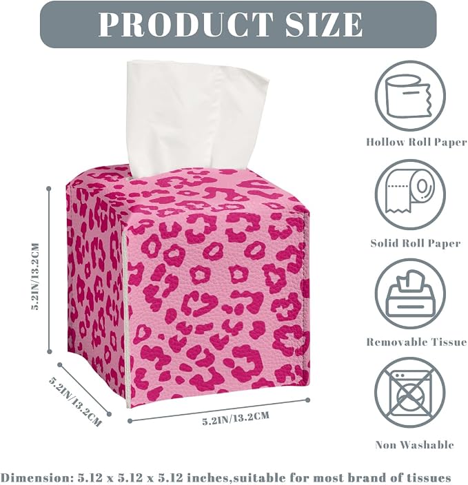 Leopard Print Tissue Box Cover Cute Animal Pink Square PU Leather Waterproof - Image 3