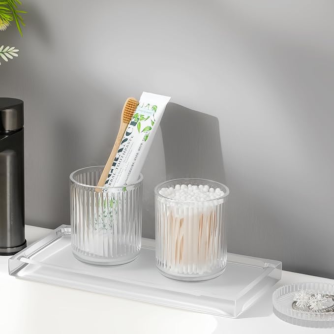 rejomiik Glass Qtip Holder Dispenser, Bathroom Canister Apothecary Jars - Image 4