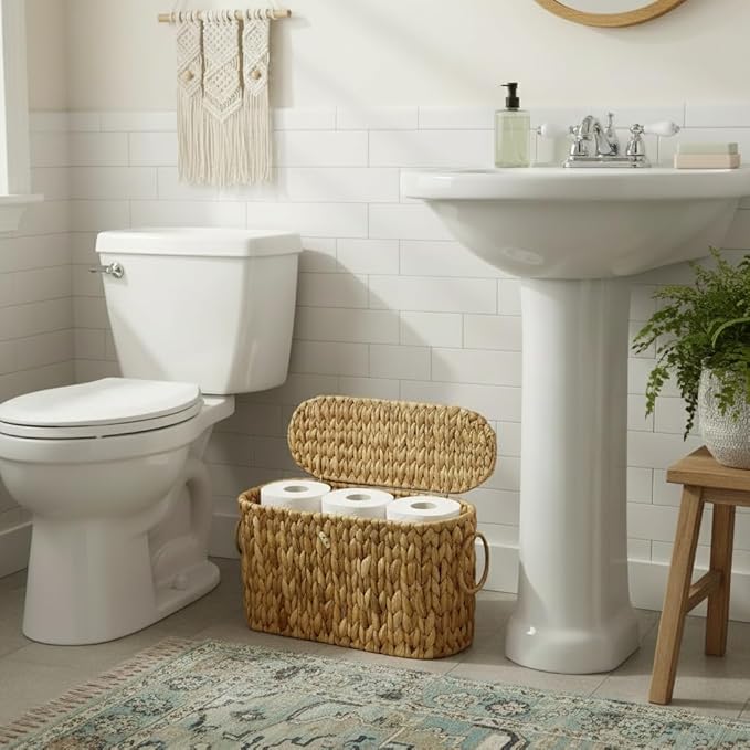 Toilet Paper Basket with Lid, Wicker Basket - Image 2