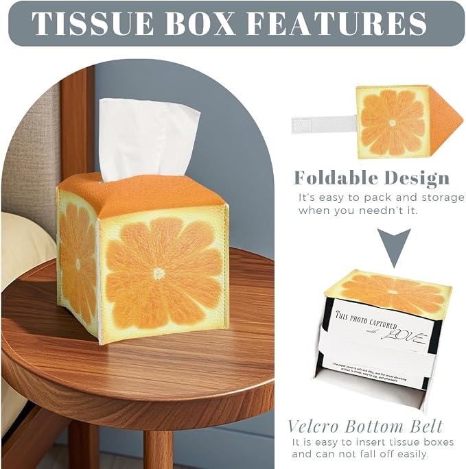 Cute Fruit Tissue Box Cover Funny Orange Citrus Square PU Leather Waterproof - Image 2