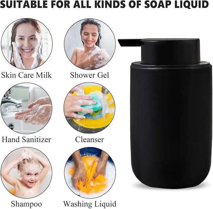Black Soap Dispenser Set- Modern Ceramic Hand Dish Soap Dispenser - Image 8