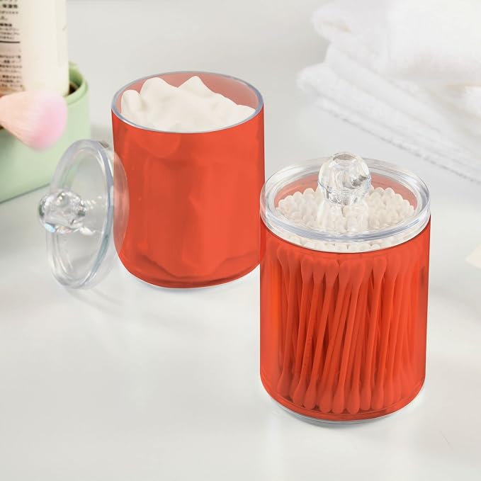 Tomato Red Qtip Holder Organizer Dispenser Cotton Swabs Cans Plastic Jars - Image 5