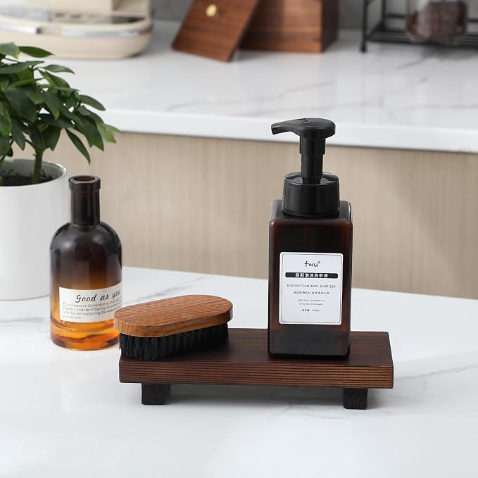 Bathroom Counter Organizer Wood Pedestal Stand Farmhouse Decorative Tray Soap - Image 3