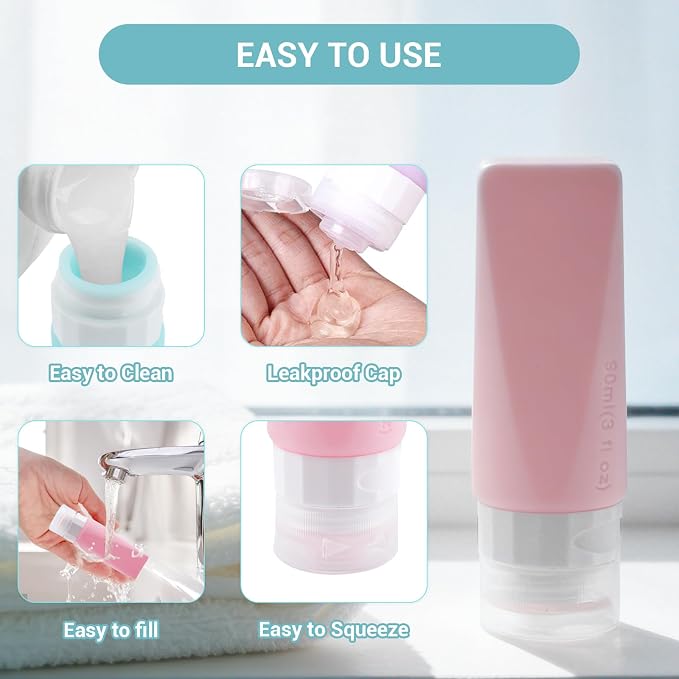 Travel Bottles Leak Proof, 3 oz TSA Approved Silicone Squeezable, Refillable - Image 4