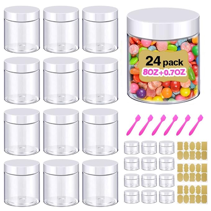 8oz Slime Containers with Lids 8 oz Plastic Jars with White Lids + 20g Sample by AMORIX