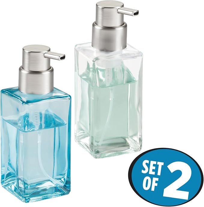mDesign Glass Refillable Foaming Hand Soap Dispenser Modern Square Pump Bottle - Image 2