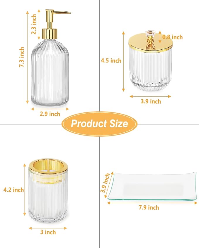 Gold Bathroom Accessories Set, Toothbrush Holder, Apothecary Jar, Vanity Tray - Image 4