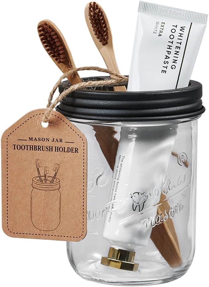Amolliar Mason Jar Bathroom Accessories Set 4 Pcs -Lotion Soap Dispenser & 2 - Image 4