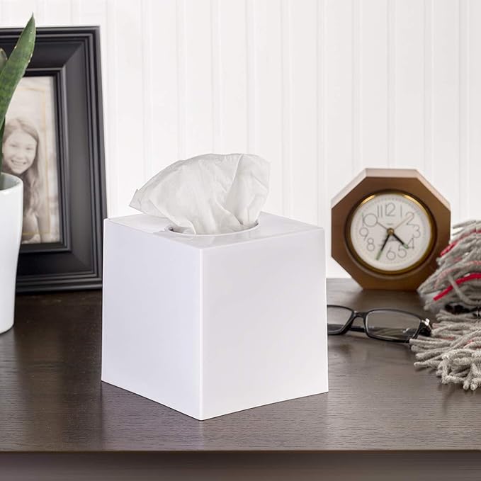2 Pack White Tissue Box Cover – Square Tissue Box Holder - Image 2