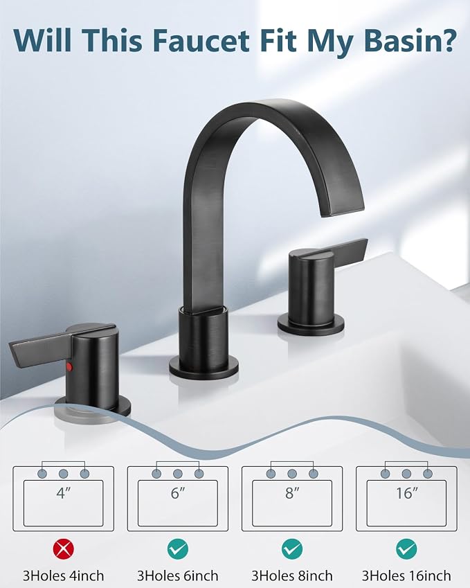 Aolemi Bathroom Faucets 3 Hole, 8 Inch Widespread Waterfall Bathroom Sink Faucet - Image 9