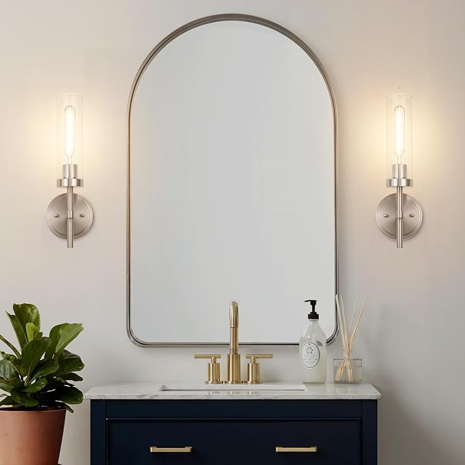 Brushed Nickel Hardwired Wall Sconces Set of 2, Modern Bathroom Sconces Vanity - Image 2