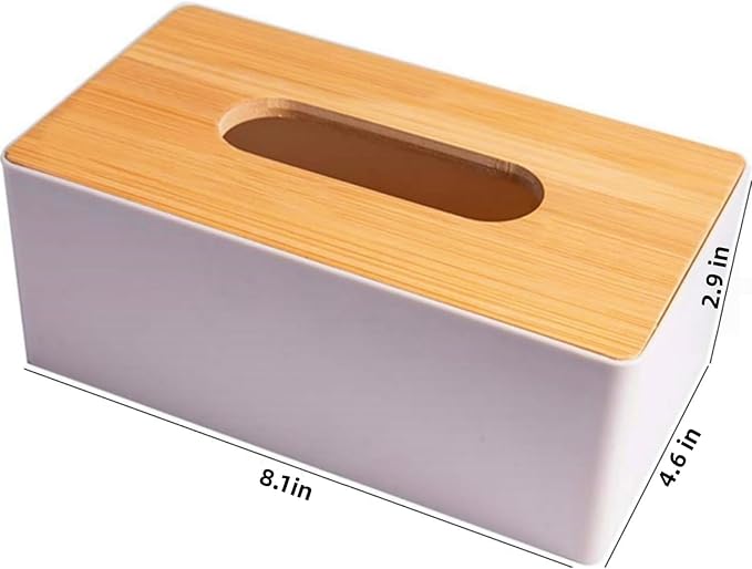 Tissue Box with Bamboo Cover, Plastic Kleenex Organizer, Bathroom Tissue - Image 2