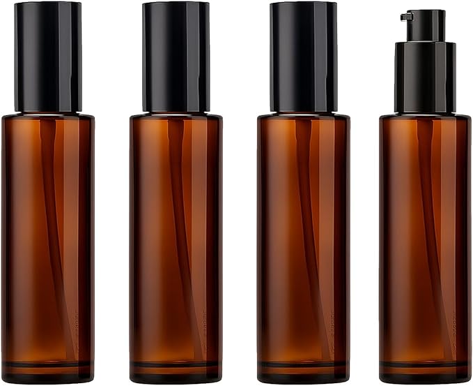 4Pcs 60ml Amber Lotion Pump Bottle Refillable Empty Glass Bottle Travel Size by Unknown