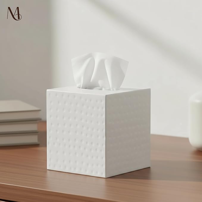 Monarch Abode Tissue Box Cover Square – Hand Hammered White Metal Tissue Holder - Image 2