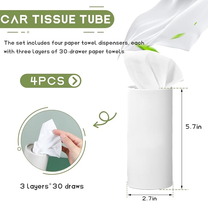 4 PCS Car Tissue Holder, Quick Convenient Refill Cylinder Facial Tissue Holder - Image 2