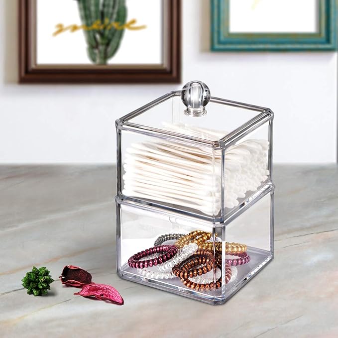 SheeChung 2-Pack Modern Square Acrylic Qtip Holder - Image 2
