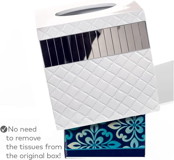 Creative Scents Quilted Mirror White Tissue Box Cover Square - Image 6