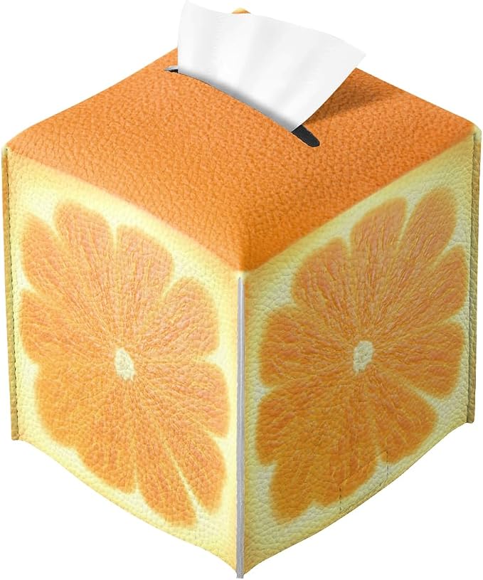 Cute Fruit Tissue Box Cover Funny Orange Citrus Square PU Leather Waterproof by Unknown