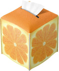 Cute Fruit Tissue Box Cover Funny Orange Citrus Square PU Leather Waterproof by Unknown