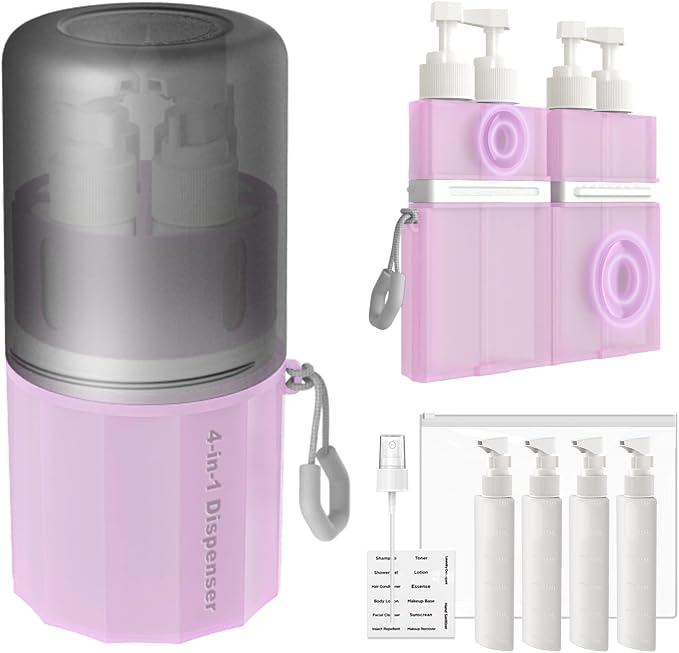 4 in 1 Travel Dispenser Bottle, TSA Approved Refillable Shampoo and Conditioner by Unknown