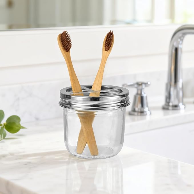 Amolliar Mason Jar Bathroom Accessories Set 4 Pcs -Lotion Soap Dispenser & 2 - Image 5