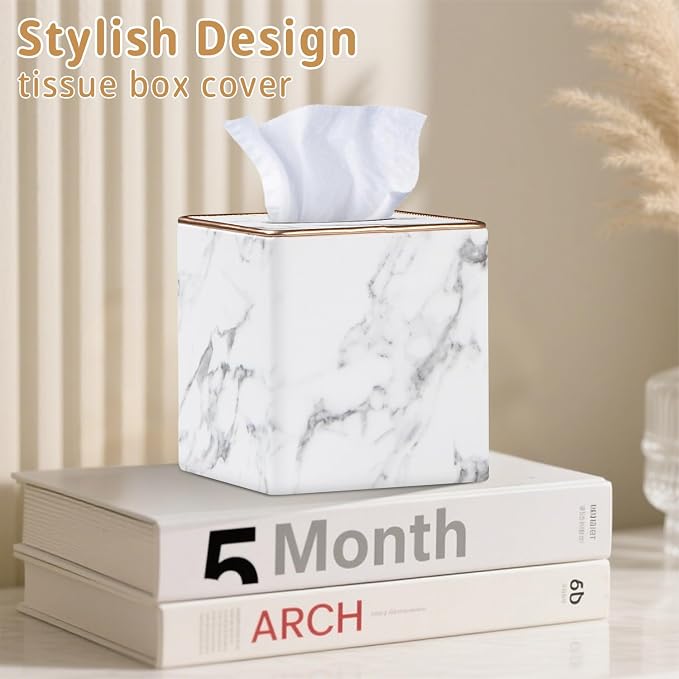 Leather Tissue Box Cover Square, Decorative Cube Tissue Box Holder - Image 2