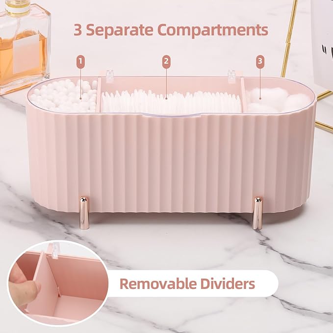 Tecbeauty Qtips Holder, 3 Grids Separate Cotton Swabs Ball Dispenser, Storage - Image 4