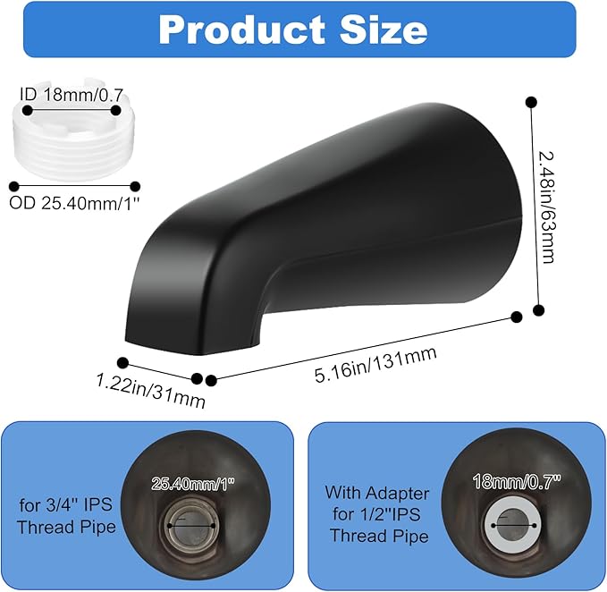 Universal Bath Tub Spout with Adapter, Bathtub Faucet Spout Without Diverter - Image 6