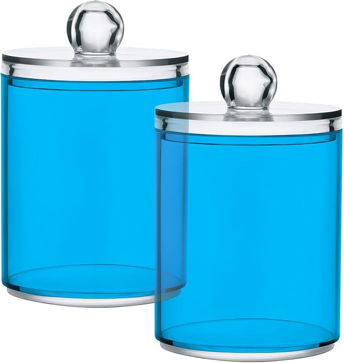 Sky Blue Qtip Holder Organizer Dispenser Cotton Swabs Cans Plastic Jars by SHJI