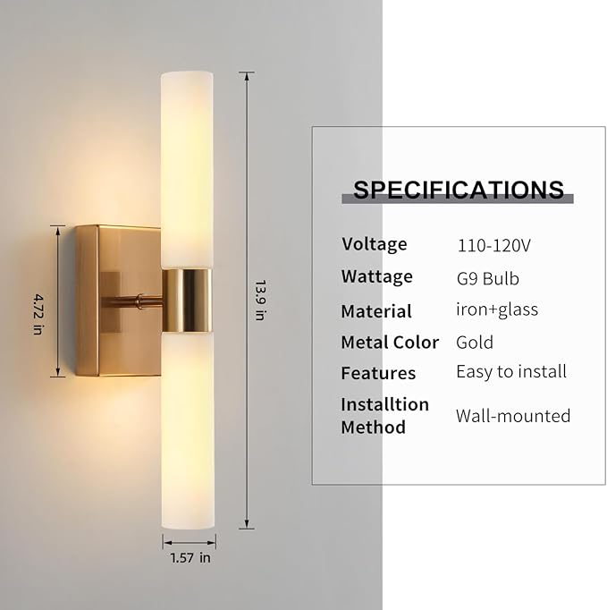 Modern Wall Sconces, Frosted Glass Shade, Indoor Wall Mounted Lights, Bathroom - Image 7